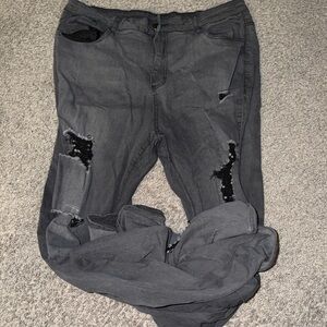 SHEIN Curve Women's Distressed Gray Skinny Stacked Jeans